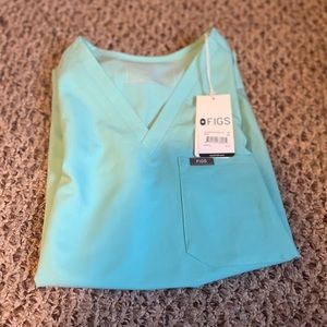 Figs Catarina One-Pocket Scrub Top Aqua